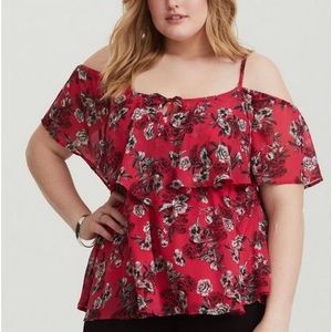 Torrid Floral Chiffon Cold Shoulder Top Size 2 2x Xxl 2xl 18/20